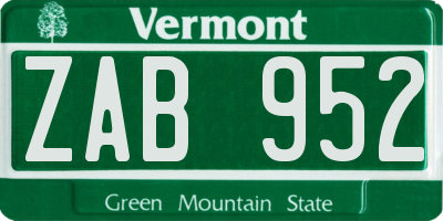 VT license plate ZAB952