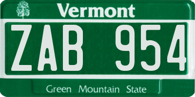 VT license plate ZAB954