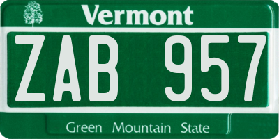 VT license plate ZAB957
