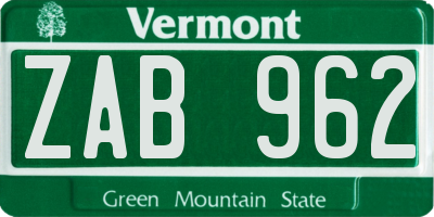 VT license plate ZAB962