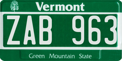 VT license plate ZAB963