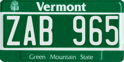 VT license plate ZAB965