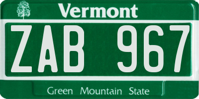 VT license plate ZAB967