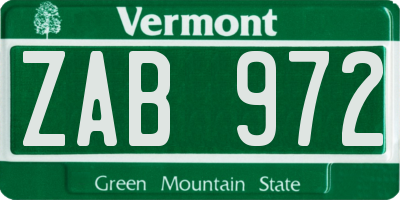 VT license plate ZAB972