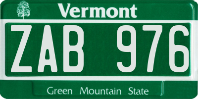VT license plate ZAB976
