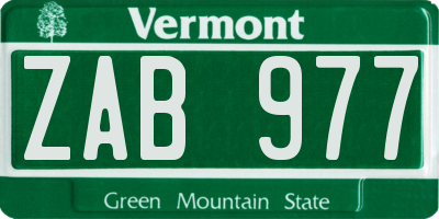 VT license plate ZAB977