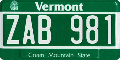 VT license plate ZAB981