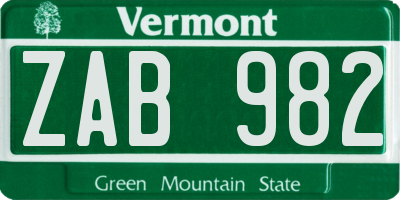 VT license plate ZAB982