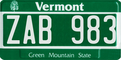 VT license plate ZAB983