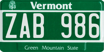VT license plate ZAB986