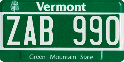 VT license plate ZAB990