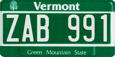 VT license plate ZAB991
