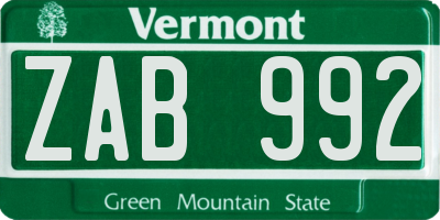 VT license plate ZAB992