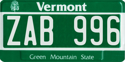 VT license plate ZAB996
