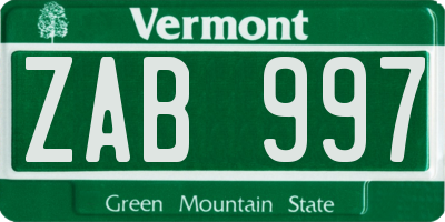 VT license plate ZAB997