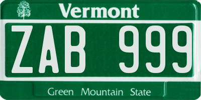 VT license plate ZAB999