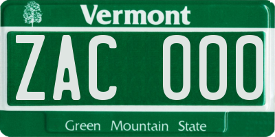 VT license plate ZAC000