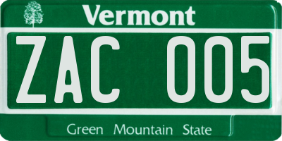 VT license plate ZAC005