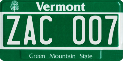 VT license plate ZAC007