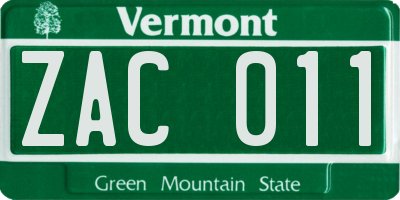 VT license plate ZAC011