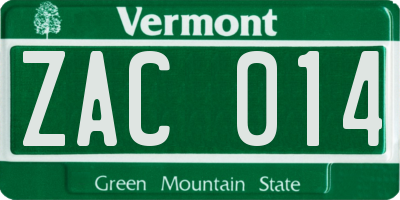 VT license plate ZAC014