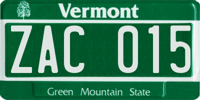 VT license plate ZAC015