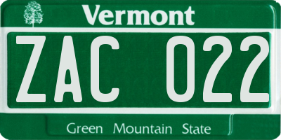 VT license plate ZAC022