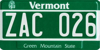 VT license plate ZAC026