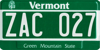 VT license plate ZAC027