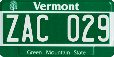 VT license plate ZAC029