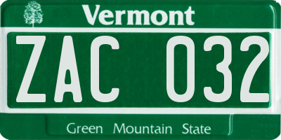 VT license plate ZAC032