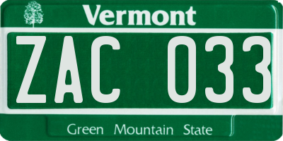VT license plate ZAC033