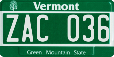 VT license plate ZAC036