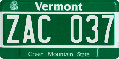 VT license plate ZAC037