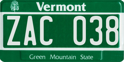 VT license plate ZAC038