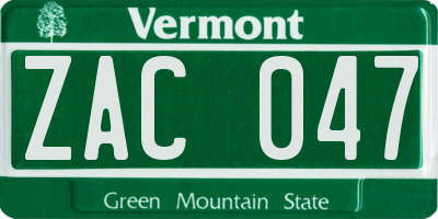 VT license plate ZAC047