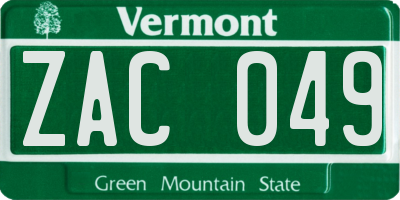 VT license plate ZAC049