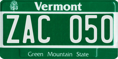 VT license plate ZAC050