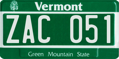 VT license plate ZAC051