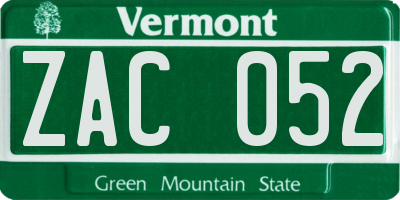 VT license plate ZAC052