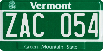VT license plate ZAC054