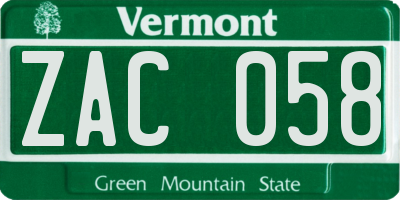 VT license plate ZAC058