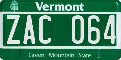 VT license plate ZAC064