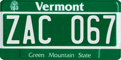 VT license plate ZAC067