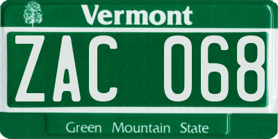 VT license plate ZAC068