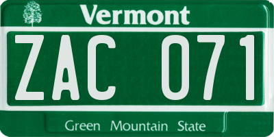 VT license plate ZAC071