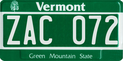 VT license plate ZAC072