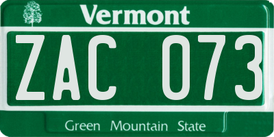 VT license plate ZAC073