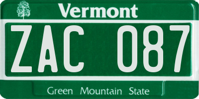 VT license plate ZAC087