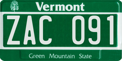 VT license plate ZAC091